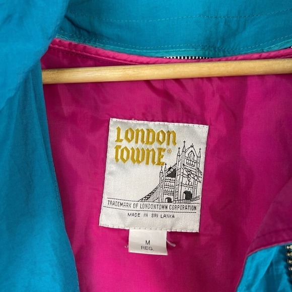 Vintage 80s London Towne Teal Pink Windbreaker Ski Jacket Lining Women's Medium - Picture 4 of 13
